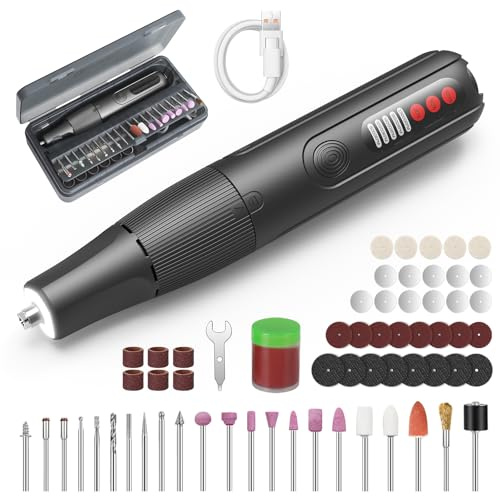 HARDELL 8V Cordless Rotary Tool Kit, 5-Speed Rotary Tool with Digital Display, LED Light & Auto-Lock Chuck, Quick-Change Attachment for Drilling, Engraving, Sanding, Polishing & DIY Crafts