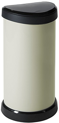 Curver Metal Effect Plastic One Touch Deco Bin, Ivory, 40 Litre