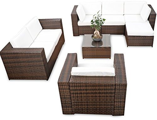 XINRO erweiterbares 23tlg. Polyrattan Lounge Möbel Set Ecksofa - braun-Mix - Sitzgruppe Garnitur Gartenmöbel Lounge Set XXL - inkl. Lounge Ecke + Sessel + Hocker + Tisch + Kissen