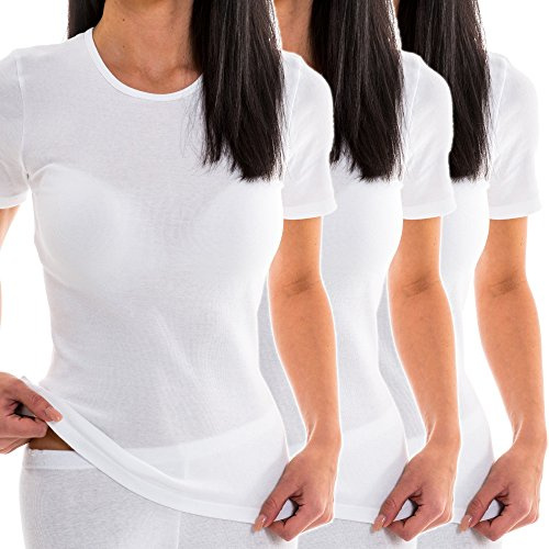 HERMKO 1800 3er Pack Damen Kurzarm Unterhemd aus 100% Bio-Baumwolle,Farbe:weiß;Größe:36/38 (S)