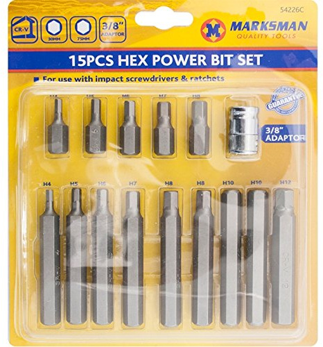 15PC HEX BIT SOCKETS Allen Key Wrench 3/8 Drive Adaptor H4 H5 H6 H7 H8 H10 H12