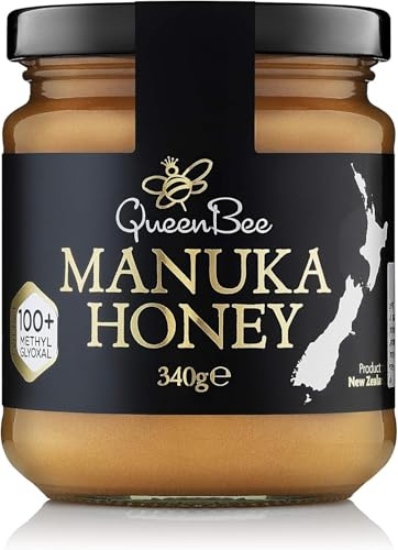 All-Natural Manuka Honey – Genuine Monofloral Manuka Honey 100+ from New Zealand – Contains Minimum of 100mg/kg Methyglyoxal for Healing Properties – Queen Bee Manuka 340g