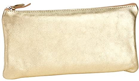Clairefontaine 8705C - Trousse Scolaire Plate Dorée Effet irisé 22x11 cm en Véritable Cuir d'Agneau