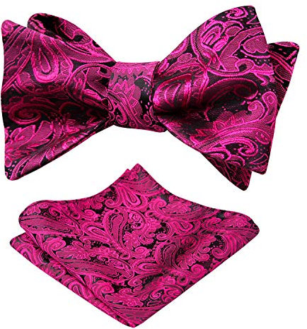 Alizeal Herren Retro Paisley Selbst Fliege und Taschentuch Set, hot pink