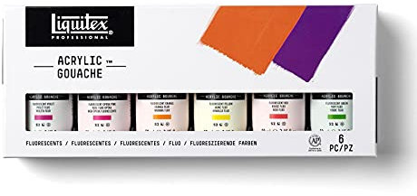 Liquitex Professional Gouache acrílico extrafino viscocidad baja, set colores fluorescentes 6 x 59 ml