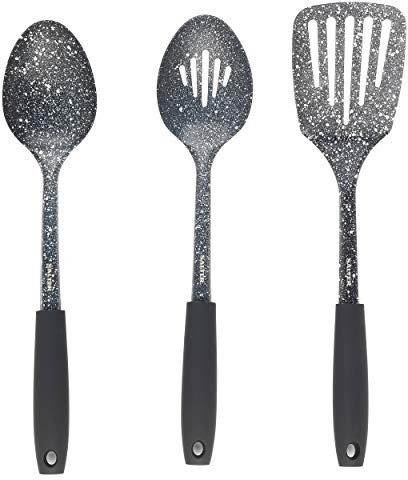 Salter® BW08044 Megastone Solid Spoon, Slotted Spoon and Slotted Turner Utensil Set, Stainless Steel, Perfect for Busy Kitchens & Gourmet Style Cooking, Soft Touch Ergonomic Handle