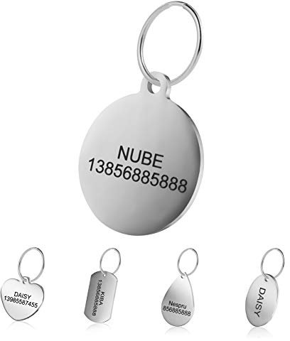 Premium Engraved Personalised Pet Dog Cat Name ID Stainless Steel Tag Collar (L, Round)