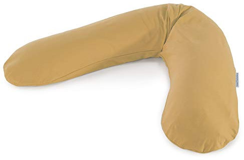 Theraline Das Original Schwangerschaftskissen & Stillkissen 190cm – Seitenschläferkissen Stillkissen Perlen – inkl Stillkissenbezug Bernstein Bambus Kollektion
