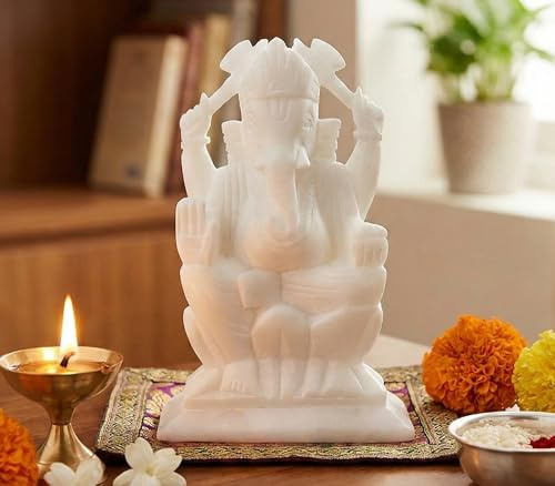 StonKraft Murti Idol Ganesha-Statue aus Marmor (12,7 cm rechter Kofferraum)