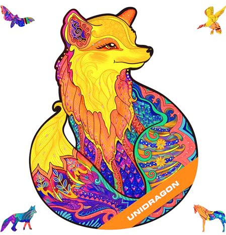 UNIDRAGON Original Holzpuzzle — Verführerischer Fuchs, 333 Teile, King Größe 12.2 х 15.7 Zoll (31 х 40 cm) Schöne Geschenkverpackung, Einzigartige Form Erwachsene und Kinder