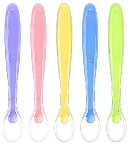 Vicloon Babylöffel, 5 Stück Baby Fütterlöffel aus Extra Weich Silikon, BPA Frei, Breilöffel Lang, Säugling Beikost Esslöffel für Baby & Kleinkind Säugling Kinder ab 4 Monate