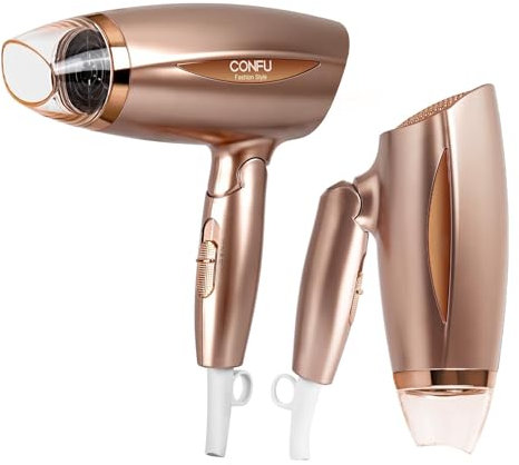 CONFU Föhn Ionen Haartrockner Klappbar,1600w Reisefön Klappbar,Fast Drying Hair Dryer,3 Temperatureinstellungen,3-Gang,Stylingdüse,Faltbar Haus Fön(Rosegold)