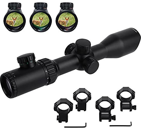 FOCUHUNTER 3-12X42SF Scope Grüne Beschichtung 1/4 MOA Mittelstreckenrot/Grün-Absehen mit 20 mm und 11 mm Picatinny-Schienenhalterungen für Outdoor-Sportarten