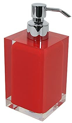 Gedy Auckland Dosasapone Bagno Rosso, Misure: 16,2X7X7 CM, capacità 210 ml, Dispenser Sapone Bagno in Resina Trasparente di Alta qualità, Design R&S, Fatto a Mano, 2 Anni di Garanzia