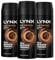 3 Pack of 150ml Lynx Dark Temptation Body Spray Deodorant with Scent of Chocolate