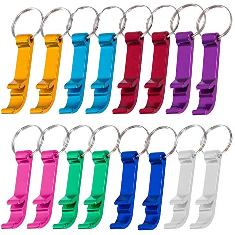 16 Pcs Beer Bottle Opener Keychains, VEGCOO Bottle Openners Keyrings Mini Can Opener Key Collectors, Aluminium Multi-Function Openner for Garden Bar Home Pub Party (16 Pcs)