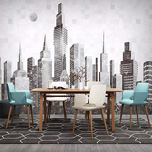 YXTSmurals Fototapete 3D Effekt Grau Stadt Landschaft Fototapeten Vlies Tapeten Wandtapete Vliestapete Wandbild Wand Schlafzimmer Wohnzimmer Büro Küche