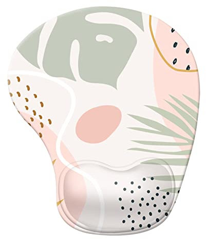 iCasso Ergonomisches Mauspad mit Gel-Handgelenkauflage, schmerzlindernde Handgelenkauflage mit Lycra-Tuch, rutschfeste PU-Basis, einfach zu tippendes Mauspad (runden, Morandi)