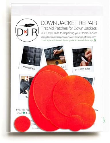 DAUNENJACKEN-REPARATUR-PATCH-SET - Einfach zu verwenden, vorgeschnitten, selbstklebend, wasserdicht, reißfestes zur Reparatur von Kleidung, Schlafsäcken, Zelten und Outdoor-Ausrüstung (Fluro Orange)