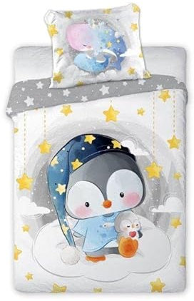 CLEAVEN Kinderbettwäsche 100x135 cm | Baby Bettwäsche aus 100% Baumwolle – weich, atmungsaktiv und hautfreundlich | Bettwäsche Kinder für ruhigen Schlaf | Babybettwäsche mit Wendemotiv | Pinguin 006