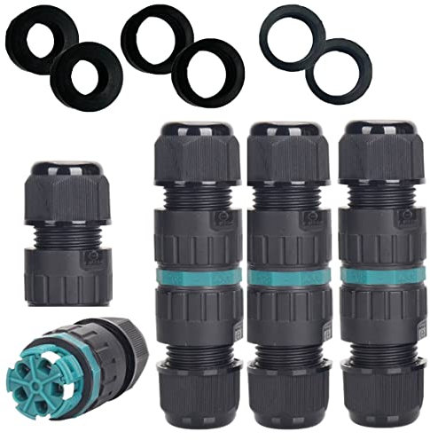 Screwless Waterproof IP68 Junction Box - Quick Fixing Cable Connector for Outdoor External use, 0.5mm2(22AWG) to 2.5mm2(14AWG) Wire Range Power Cord Electric Wire, 4 pin or 5 pins Cables (Pack of 4)