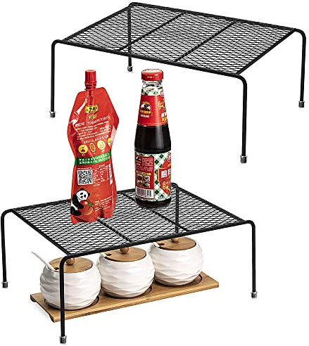 Lonian Organizador de armario de cocina [2 unidades], estante de almacenamiento para el hogar y la cocina, estante de alambre para armarios de cocina (negro)
