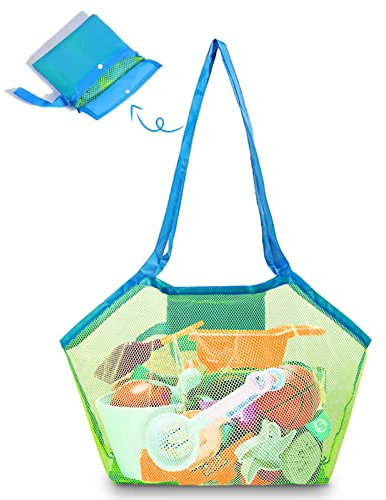 Sandspielzeug Tasche Groß,Strandspielzeug Tasche,Netztasche Sandspielzeug Bag,Sandspielzeug Aufbewahrungstasche,Wiederverwendbare Faltbare, für Strandurlaub im Freien,Familie Urlaub (1)