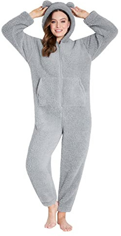 CityComfort Pigiama Intero Donna - Pigiamone Intero Morbido in Pile Teddy S-XL (Grigio, XL)