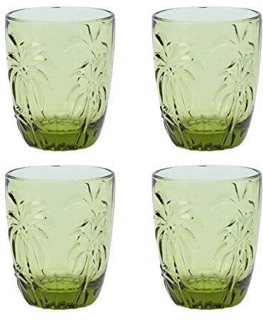 M&N HOME Vasos verdes de Navidad, vasos de whisky de colores, juego de 4 vasos coloridos, vasos de coco de 9 onzas, vasos de vidrio para agua y jugo, vasos de vacaciones, juego verde