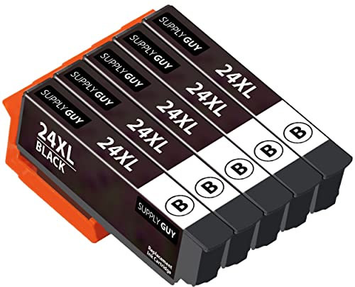 Supply Guy 5 Druckerpatronen kompatibel mit Epson 24XL / 24 XL Schwarz für Expression Photo XP55 XP65 XP750 XP760 XP850 XP860 XP950 XP960 XP970