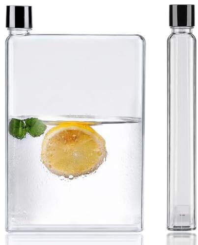 Serlium Botella De Agua Plana, 750 Ml Botellas De Agua Delgadas Transparentes,Tazas De Jugo Portátiles Transparentes, Mini Botellas De Agua Cuadradas Planas(Blanco)