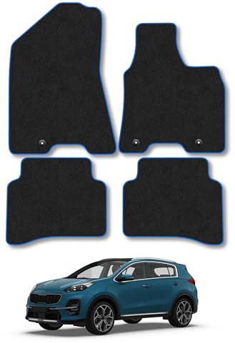 Fits Kia Sportage (2016-2022) Carpet Car Mats | Blue Edge Trim Tailored Fit Floor Mats Full Coverage Protection Accessories Easy Clean Anti Slip Made in the UK