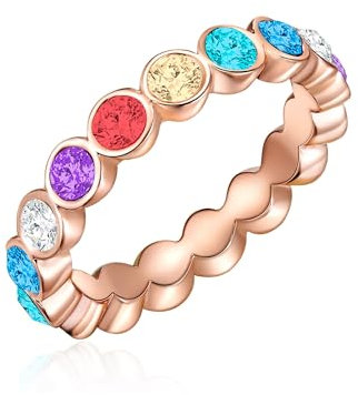Lulu & Jane Damen Ring Rosévergoldet verziert mit Kristallen bunt - Memoirering Metall Rosegold mit farbigen Steinen
