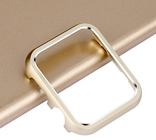 Protective Case Gold Compatible with Apple Watch 3 38mm, Aluminum Alloy Metal Smartwatch Full Hard Cover Ultra-Thin Bling Shiny Protector Frame Case Compatible with Apple Watch 38mm Series 3/2/1
