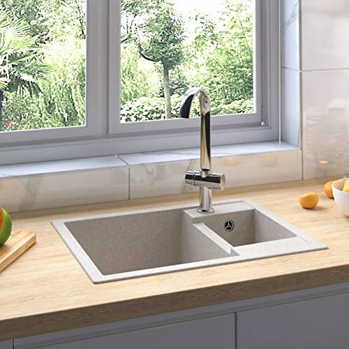Fregadero de cocina doble seno con rebosadero granito, Chusui Mueble Pila Lavadero, Pila Fregadero Cocina, Fregadero Sobre Encimera, Fregadero baño Encimera, Picas De Cocina, beige