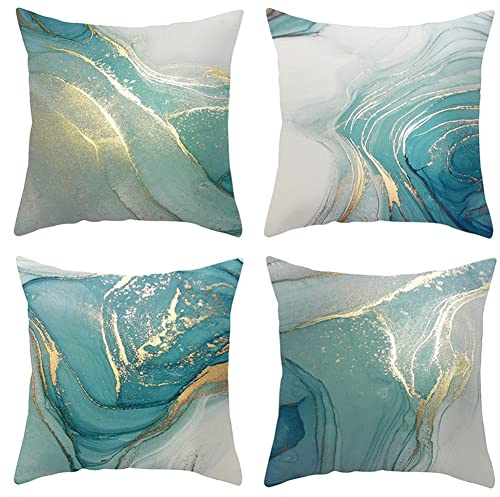 LICHENGTAI 4er Set Kissenbezüge 45x45 Modern Petrol Marmor Kissenhülle Sofakissen Dekokissen Bezug für Couch Geometrische Muster Kissen Kissenbezüge Outdoor Deko Couchkissen Zierkissen