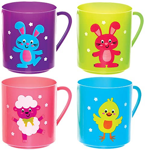 Baker Ross FX479 Easter Characters Plastic Mugs - Pack of 4, Easter Party Bag Fillers for Kids