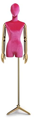 Schneiderpuppe Samt-Kleiderform, weibliche Büste, Schaufensterpuppe, höhenverstellbar, kleine Flache Brust, Mädchen-Schaufensterpuppe mit Metallstativ, Kostümschmuck, Schaufenster (Color : Pink-1, S