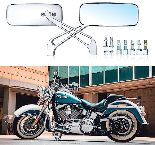 WTZMOTO Specchietti Rettangolari per Moto da 8mm/10mm, Rettangolari, Dotato di 2 Bulloni Argentati,Compatible with Harley Davidson Softail, Sportster,Touring, Cruiser (Chrom Silber # 2)