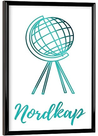 artboxONE Poster mit schwarzem Rahmen 18x13 cm Natur Nordkap Polarlichter Globus - Bild nordkap Camping fjorde