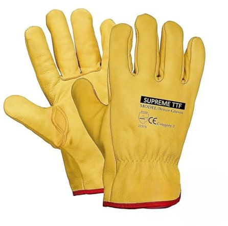 SupremeTTF 5 Pairs Yellow Leather Gloves HGV Drivers Hand Safety Fleece Lined Lorry Driving Work Glove (XL (10))