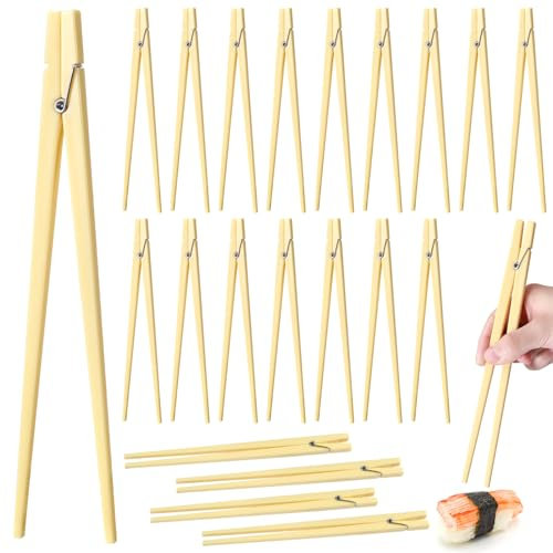 SiliFine Essstäbchen aus Kunststoff für Anfänger, Trainingsstäbchen für Erwachsene, Bambus, farbige Lernstäbchen, wiederverwendbare Wäscheklammer, Essstäbchen, Federscharnier, Übungsstäbchen, 20 Paar