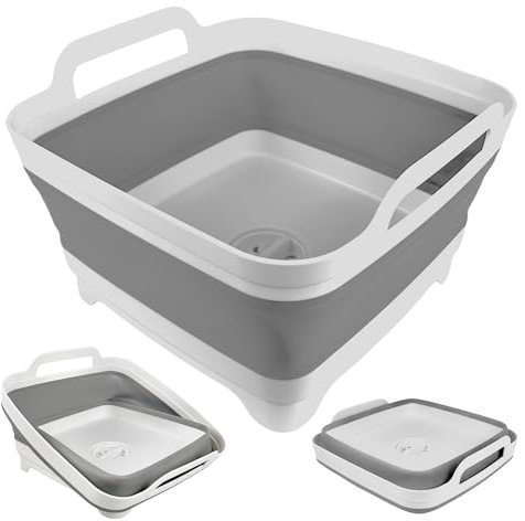 GIMWA Zusammenklappbares Waschbecken, 9 l, tragbar, Grau, Kunststoff, fr Wohnmobil, Camping, Babyflaschen, Geschirrpfanne, Waschwanne, Khler, Aufbewahrungsbehlter
