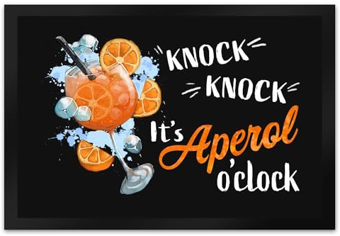 speecheese Fußmatte XL in 40x60 cm Cocktail mit Spruch Aperol o'clock | Knock knock It's Alkohol Willkommen Fußabtreter - Lustiger Eintrittsgruß Aperol Spritz Drinks