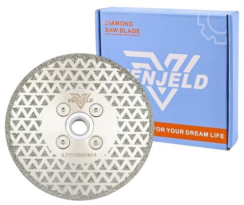 VENJELD Disco Diamantato per Taglio e Smerigliatura - 115mm Lama per Sega per Granito Marmo Ceramica Gres Porcellanato Pietra Quarzo con Flangia M14 Doppio Lato Elettrolitica