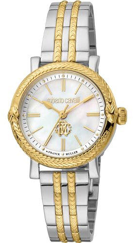 Roberto Cavalli Damen Analog Quarz Uhr mit Edelstahl Armband RV1L193M0081