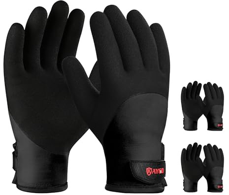 KAYGO Winter Arbeitshandschuhe Wasserdicht Kältebeständig Gefüttert, KG140W | 3 Paar, Isolierte Thermo Arbeitshandschuhe mit Latex Beschichtung, Ideal für Kühllager Winter Arbeit (Schwarz, L, Gr 9)