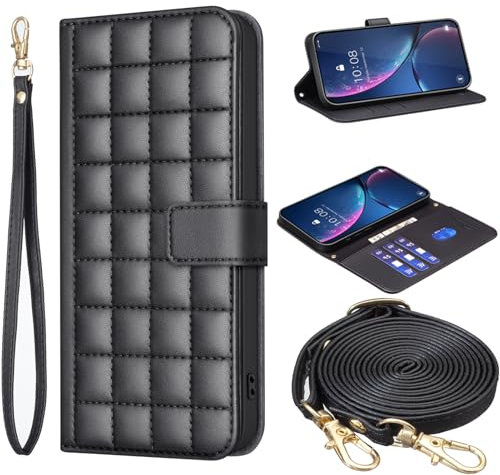 Yiscase Lanyard Case Designed for iPhone 15 Pro Max Wallet Cover with Detachable Strap Shockproof Card Holder Magnetic Closure Kickstand Folio Cover - Black
