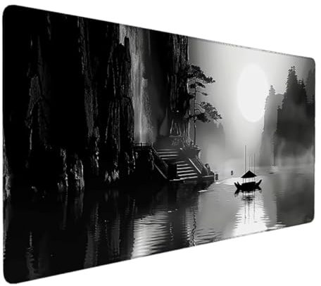 Tapis de Souris XXL 900x400mm Tapis Souris XXL Gaming, Tapis Bureau Antidérapant Étanche, sous Main Souris à Bords Cousus pour Gamer, Ordinateur, PC, Tapis de Souris Ergonomique (Gris, Bateau) 7-D