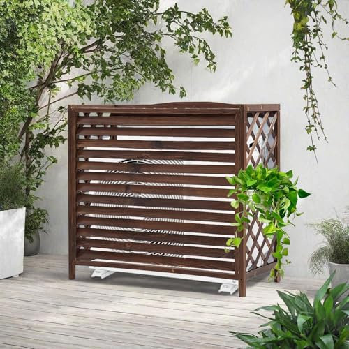 Marron Cache Climatiseur Exterieur Bois Cache Clim Bois Massif Housse Climatiseur Extérieur Support De Fleur Extérieur Décoratif Clôture Privée Support Plante Extérieur Pour Cacher Climatisation(100x4